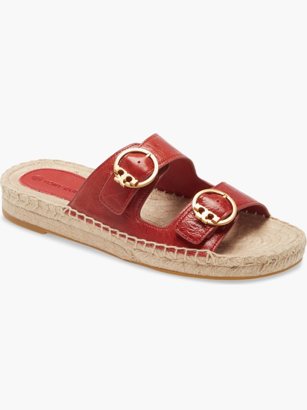 ✨ Tory Burch✨ Selby Two-Band Red Leather Espadrille Slide Sandals – Size 8M - Picture 2 of 12